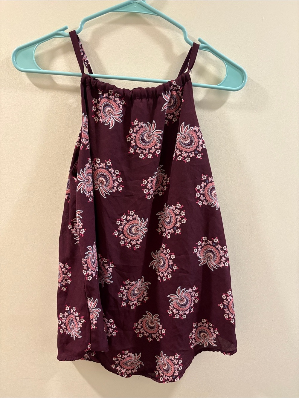 Maurices Burgundy Paisley Tank Top with Pink Accents